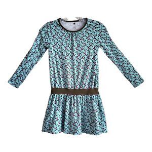 TEA COLLECTION Girl's 8 Dress Drop Waist Turquoise Cotton Knit Long Sleeve